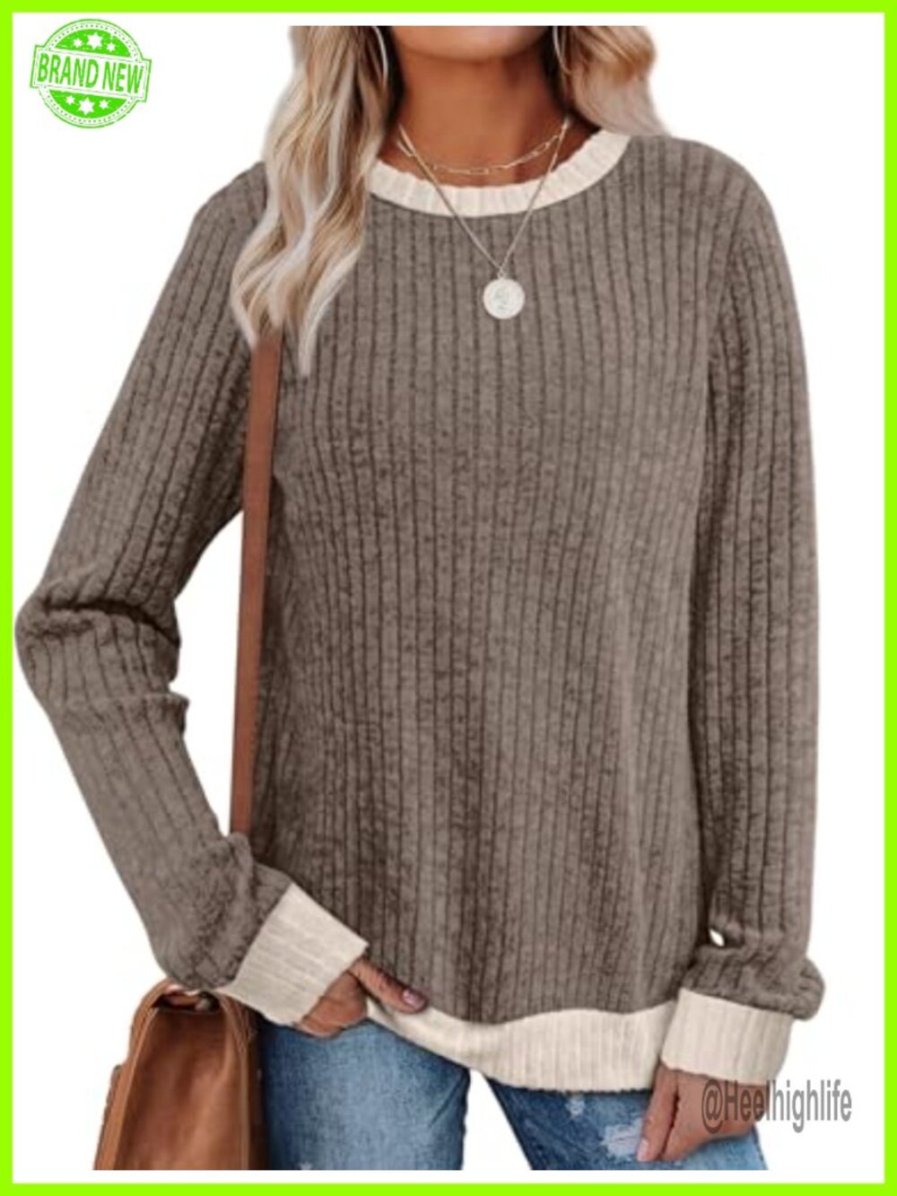 Women's Lightweight Long Sleeve Color Block Tunic Sweater Loose Fit Pullover